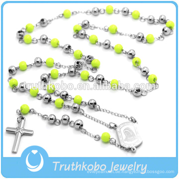 Christ Halskette religiöse Rosenkranz Halskette Kreuz Anhänger grün Rosenkranz lange Kette für Frauen Mens